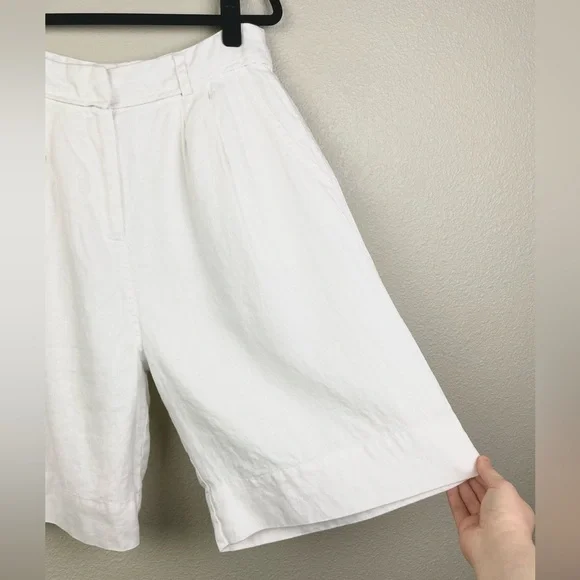 DISSH Women's 8 Kayla White 100% Linen Bermuda Short High Rise Lined Tailored - Picture 5 of 16